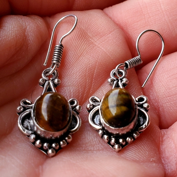 New Tiger Eye Silver Earrings. - Picture 7 of 7